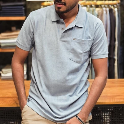 Collar TShirt with Pocket - Sky Blue