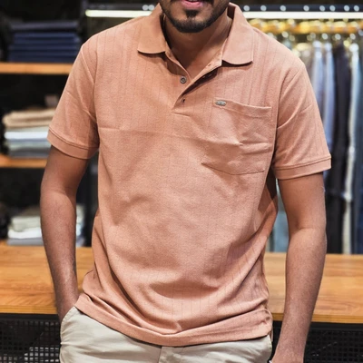 Collar TShirt with Pocket - Peach