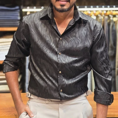 Partywear Shirt - Self Design Black