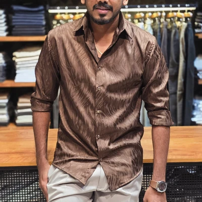 Partywear Shirt - Self Design Brown