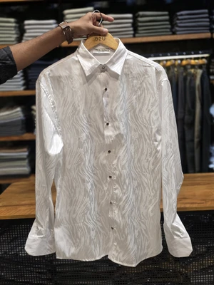 Partywear Shirt - Self Design White