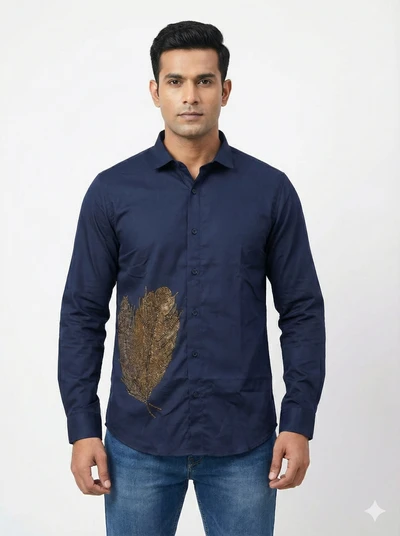 Partywear Shirt - Navy leaf design