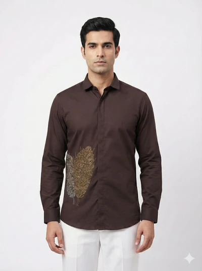 Partywear Shirt - Maroon leaf design