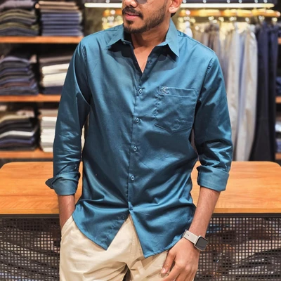 Cotton Satin Shirt - Peacock Green