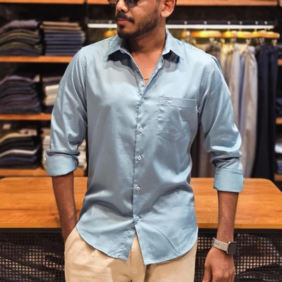 Cotton Satin Shirt - Sky Blue
